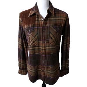 Vtg Ralph Lauren Sport Shirt Women's sz 10 Brown Plaid w Suede shooting New